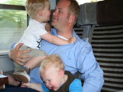 Loving daddy sooo much they both want to climb on him