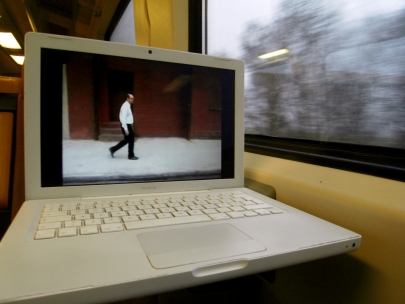in train watching a walk