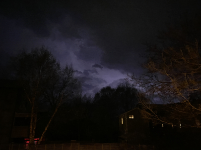 walking in a rainstorm at night