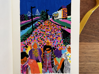 colorful crowd of colleages